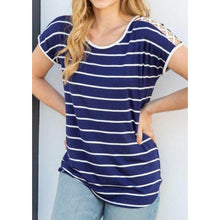 Load image into Gallery viewer, Land of the Free Navy &amp; White Striped Top