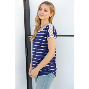 Land of the Free Navy & White Striped Top