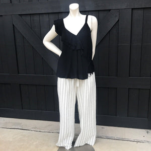 White-Black Waist Tie Striped Pants-Stella's Shabby Boutique